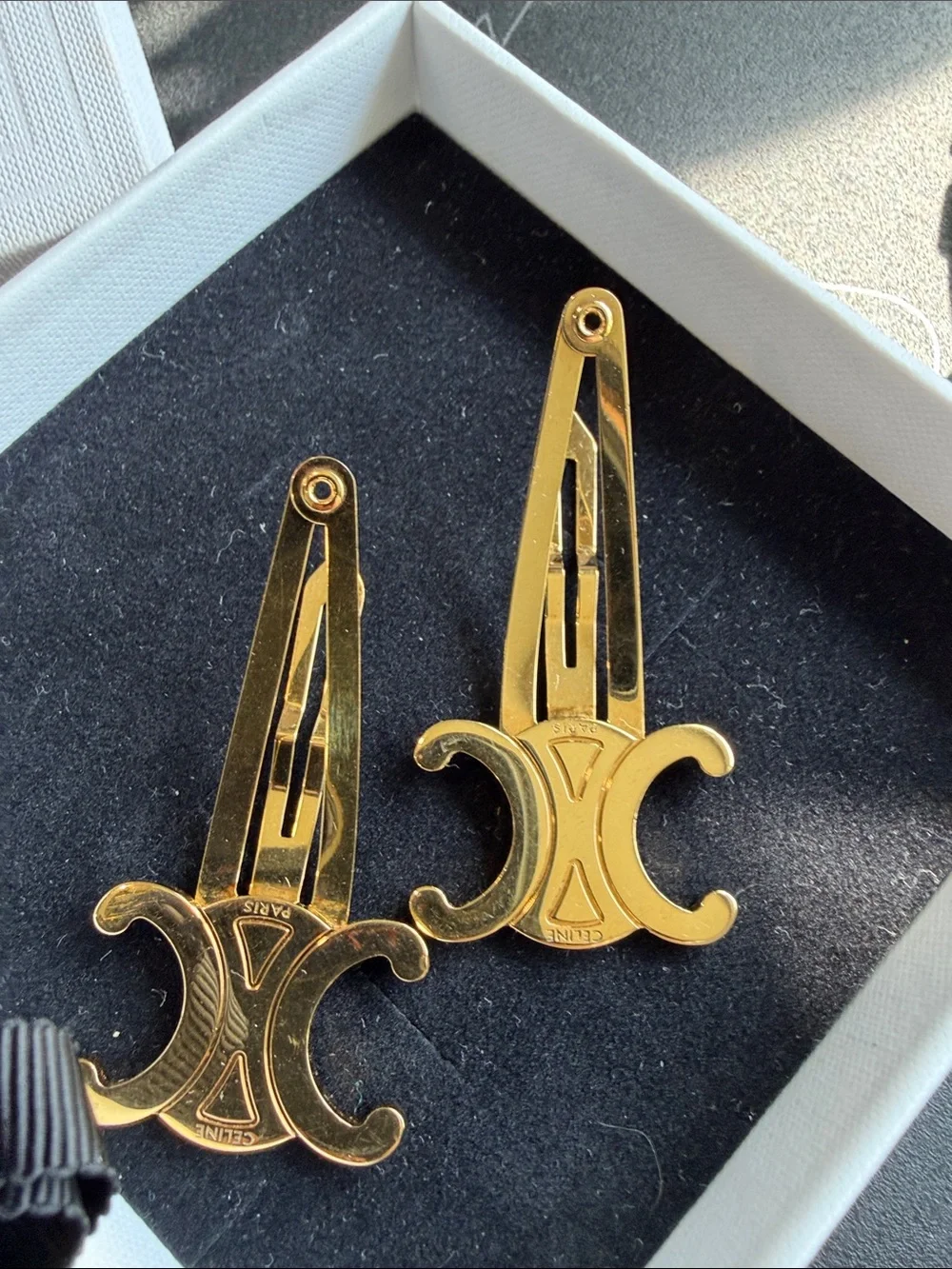 Celine Gold Triomphe Logo Hair Clips - Set of 2